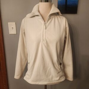 Lands' End Off White / Ivory 1/4 Zip Fleece Pullover w/ Knit Collar, Pockets - S